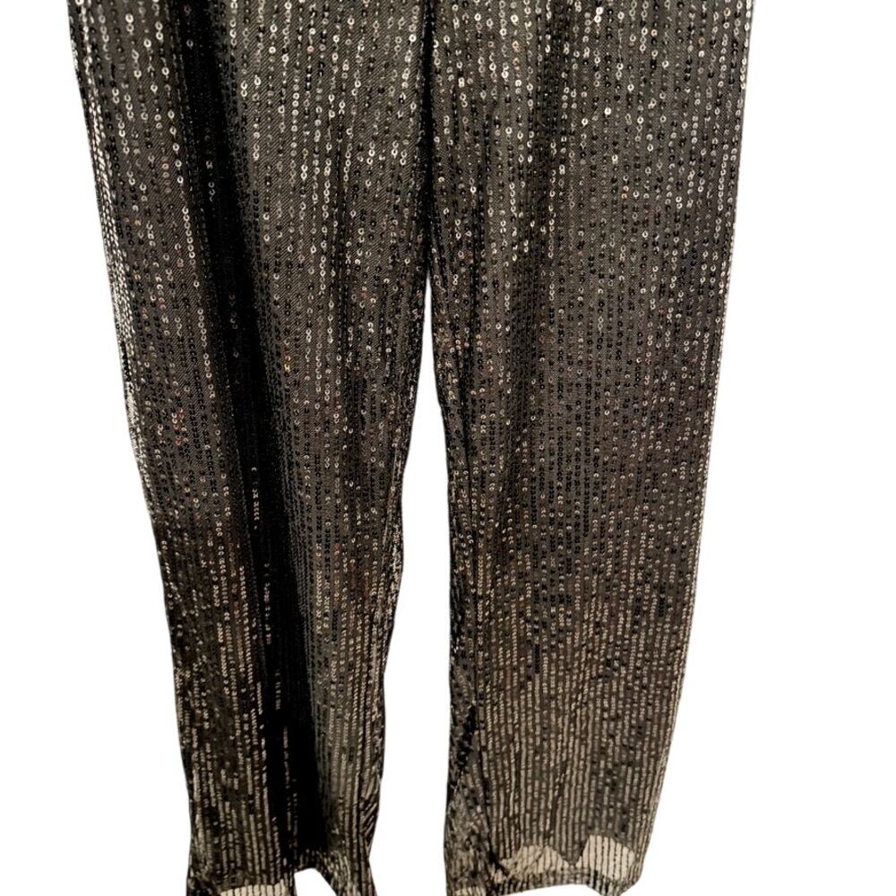 Black Sequin Wide Leg Party Pants Women’s L Sparkly‎ Evening Holiday NYE Dancing